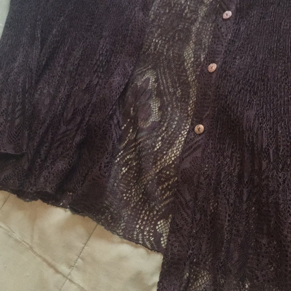 XL expresso brown sheer lace button up blouse - Picture 4 of 5